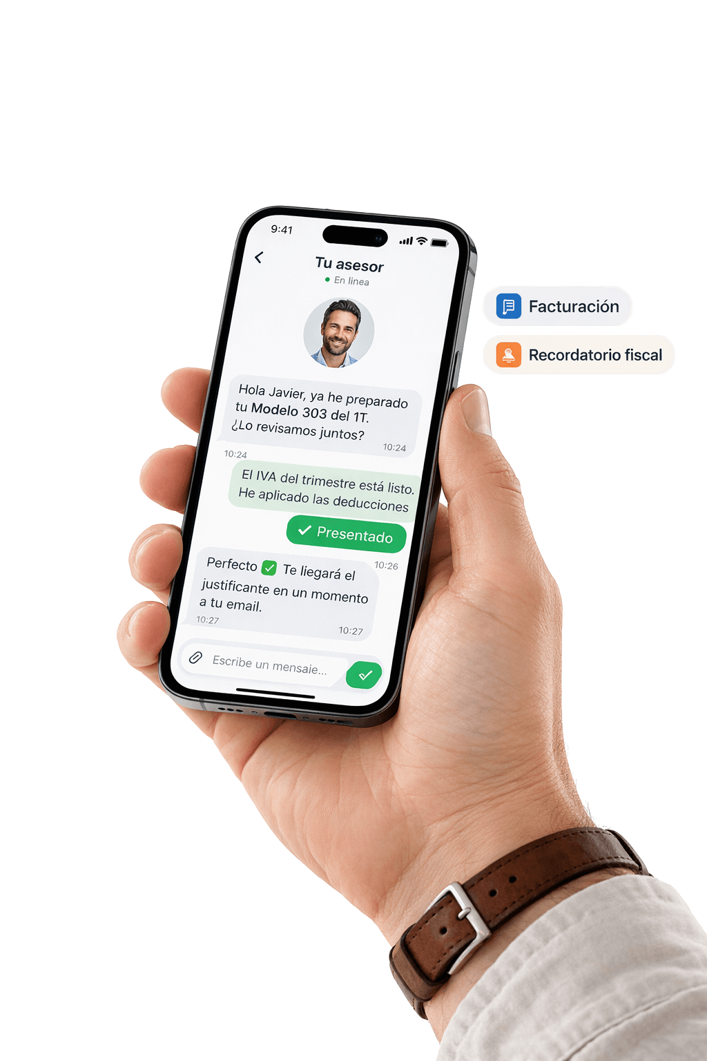 Рука держит смартфон с онлайн-сервисом Gesoria